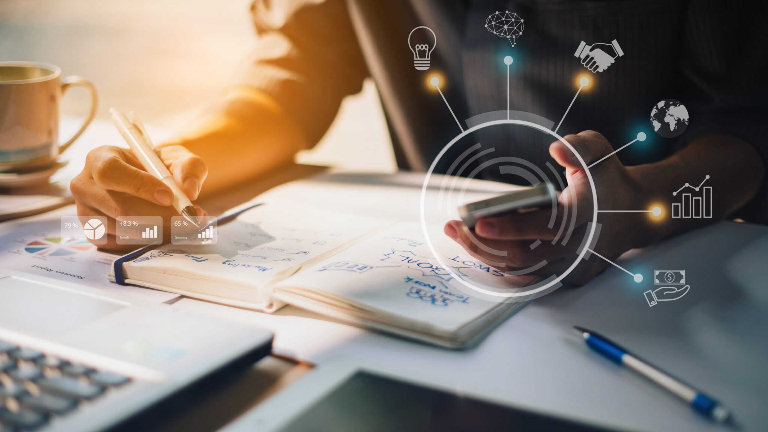 businessman analyzing company financial report with augmented reality graphics scaled